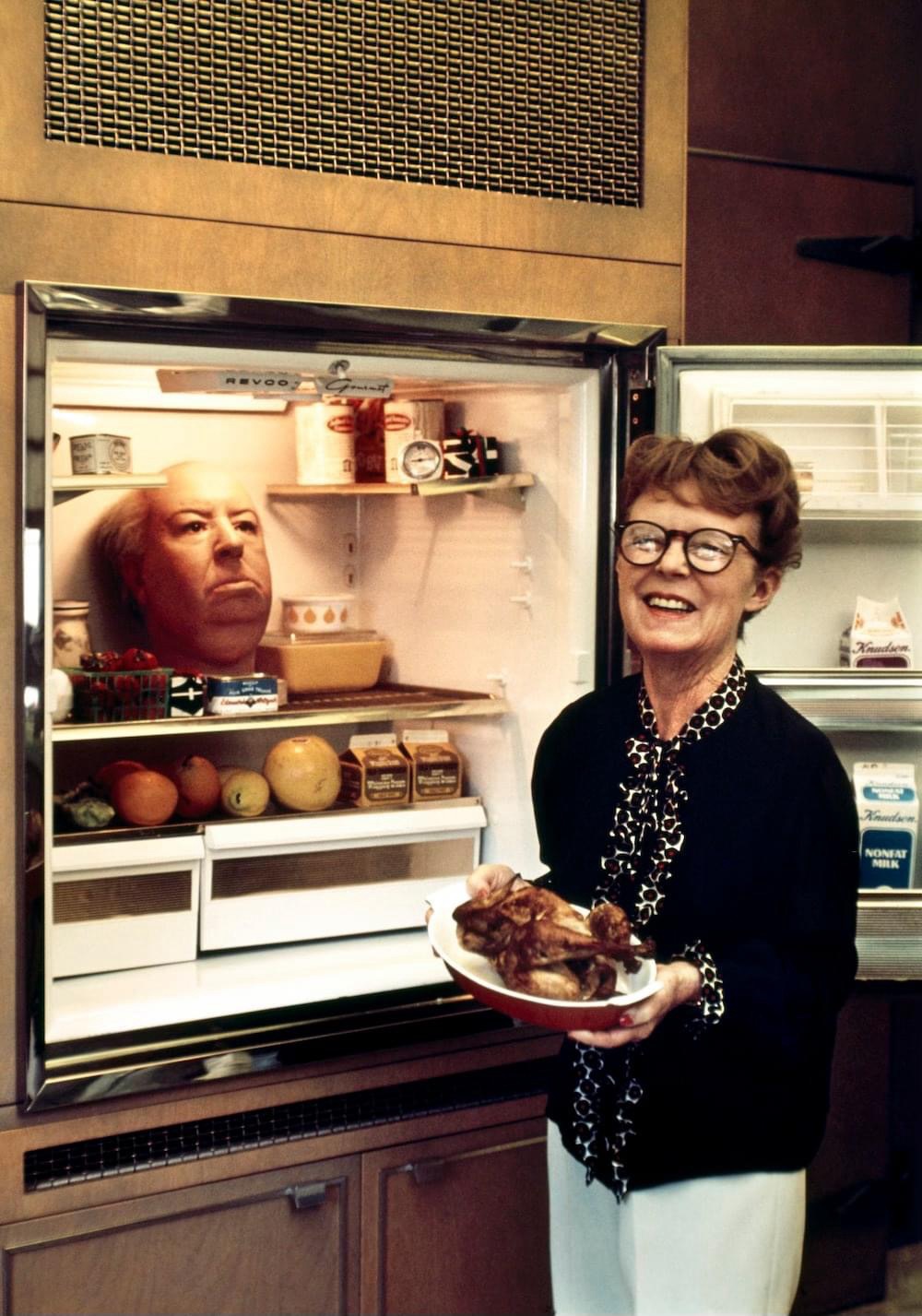 Alma Reville with the prop head of her husband, Alfred Hitchcock, 1972 ...